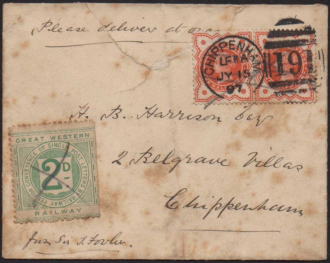 Railway Letter Stamps Great Western Railway 1891 2nd issue variety