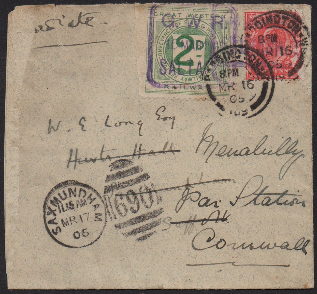 Railway Letter Stamps The Great Western Railway 4th Issue Saltash Station cancel 