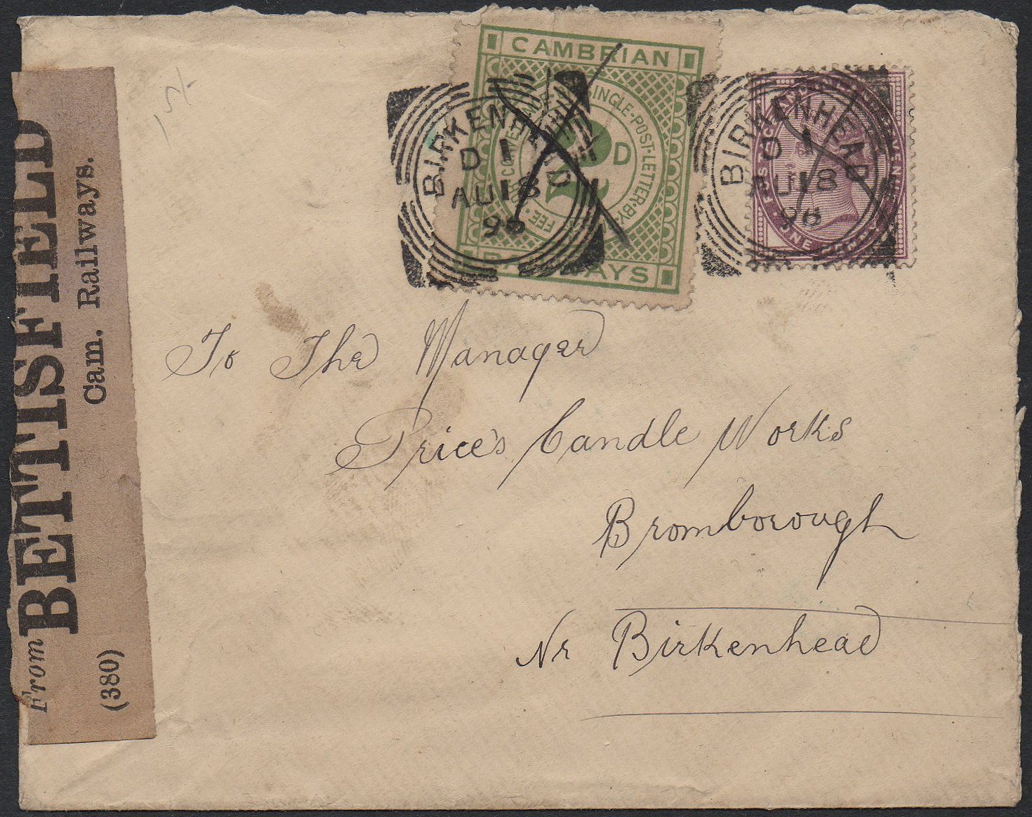 Railway Letter Stamps Cambrian Railways cover