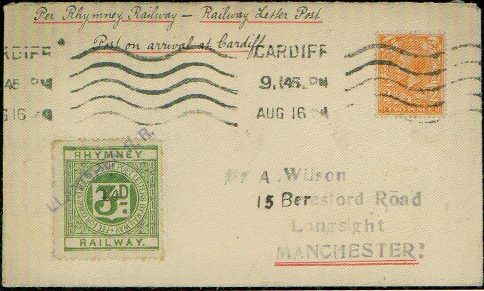 Railway Letter Stamps Rhymney Railway 3d Wilson cover