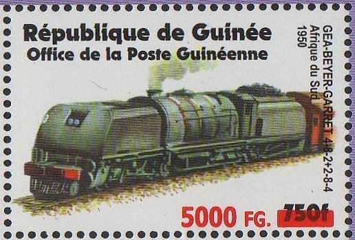 5000FG/750Fr South African Railways Class GEA Garratt from sheetlet/6. Surcharged Sheetlet for 160th Anniversary of the Death of George Stephenson