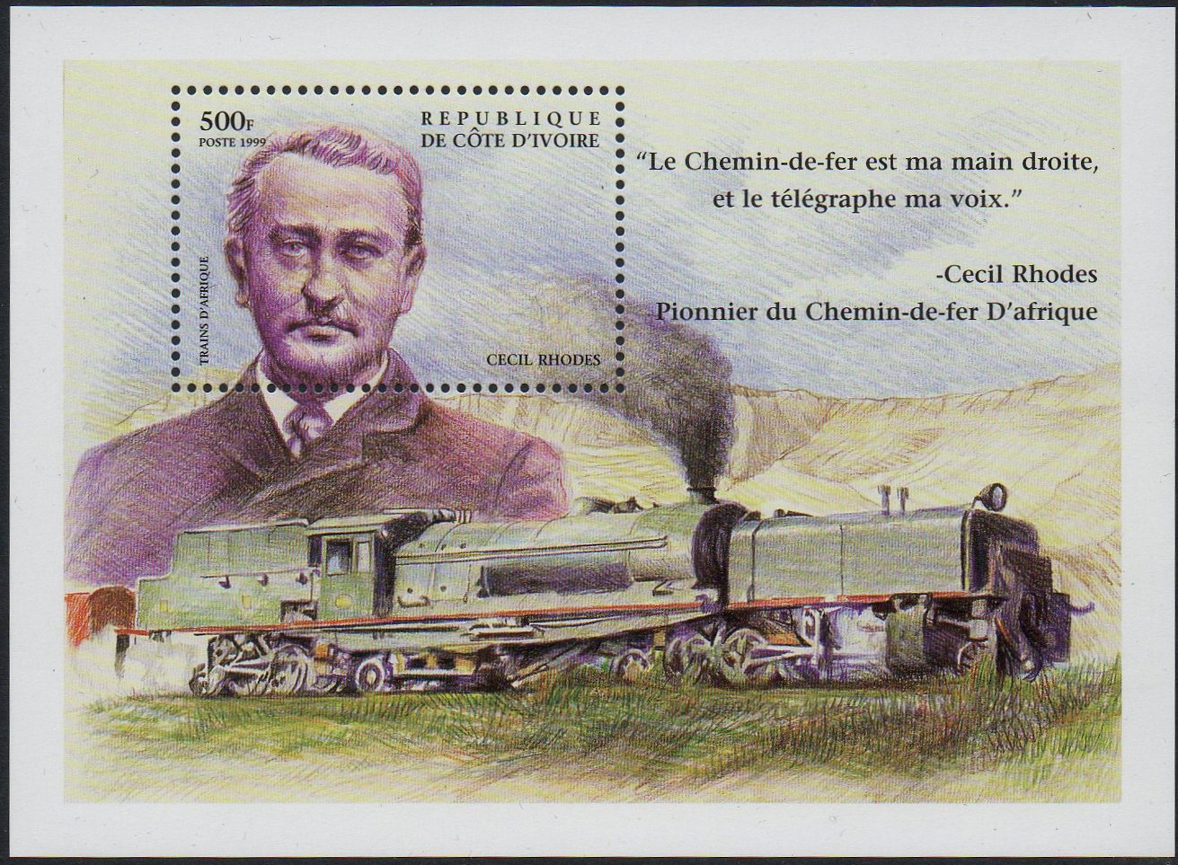 Ivory Coast Train Stamps Beyer-Garratt and Ceceil Rhodes miniature sheet