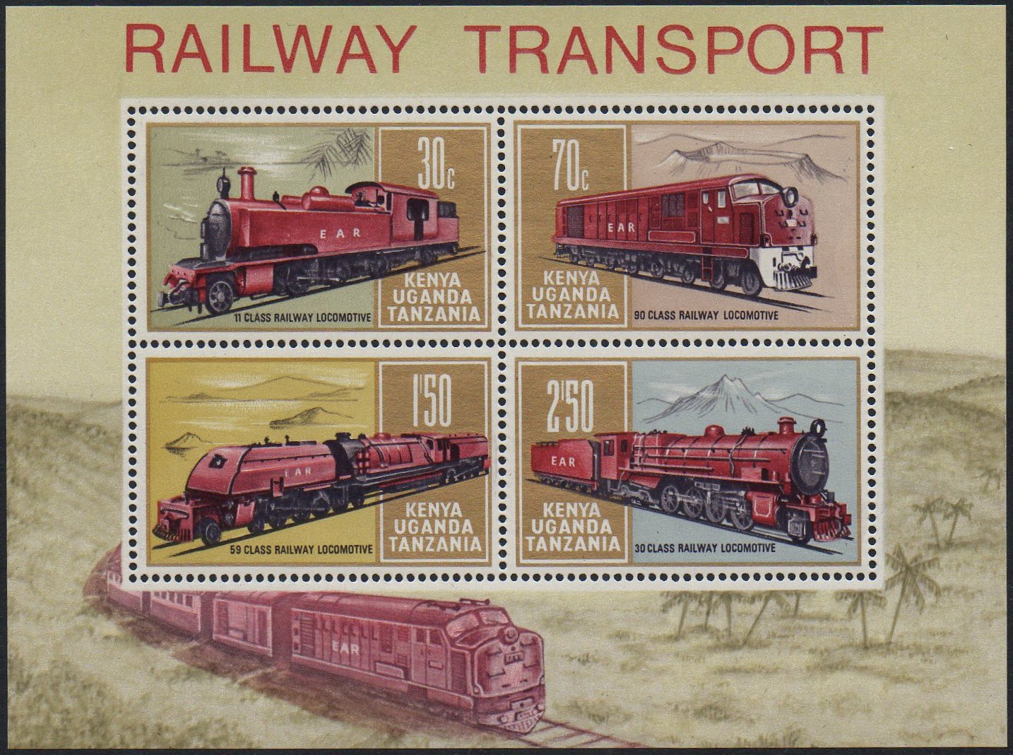 KUT Stamps 1971 Railways 1s50 EAR Class 59 Garratt miniature sheet