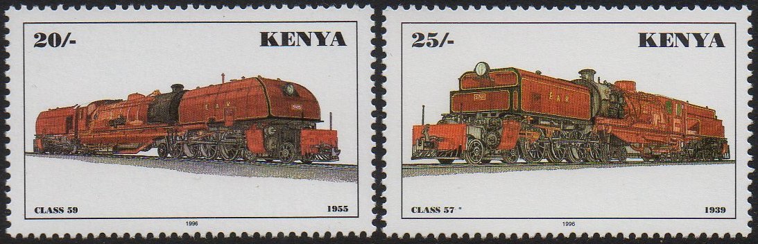 Kenya Stamps 1997 Trains : East African Railways Class 59 and Class 57 Beyer-Garratt locomotive