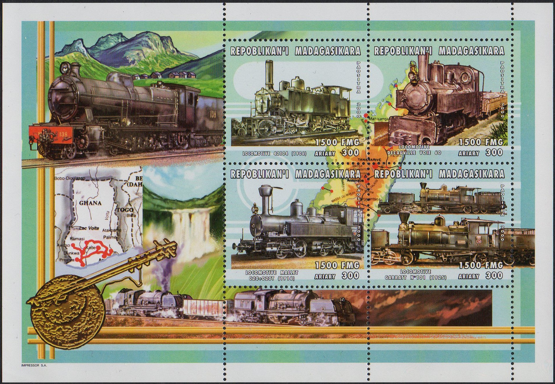 Madagascar Timbres-Poste Theme Trains Classification B(?)Locomotive Type Beyer-Garratt