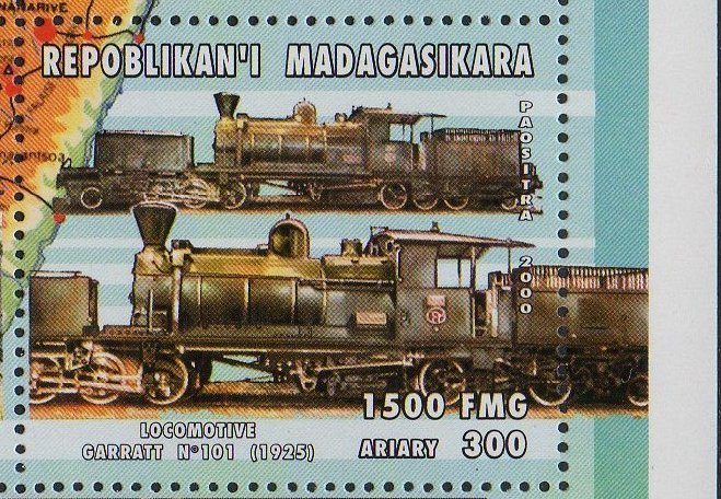 Madagascar Briefmarken Eisenbahnmotiv Beyer-Garratt Klasse B(?)