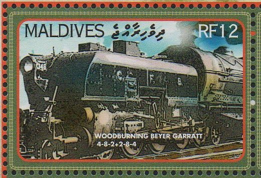 Maldive Islands 2004 Bicentenary of the Steam Locomotive   - Benguela Railway Class 10 wood-burning Garratt locomotive