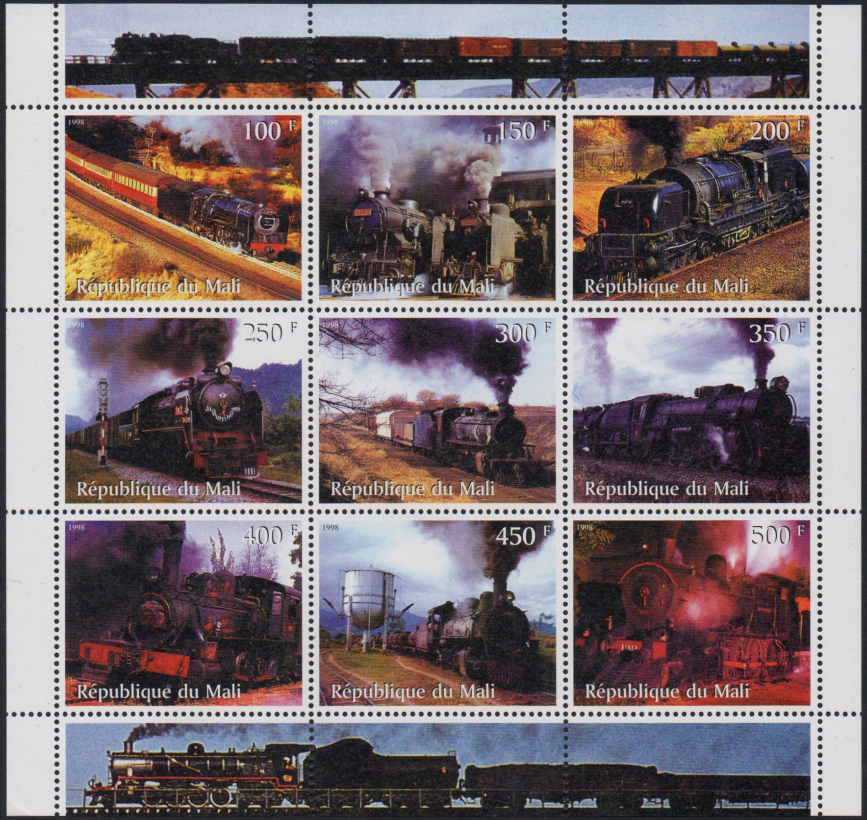 Illegal Stamps : Mali : sheetlet/9 locomotives