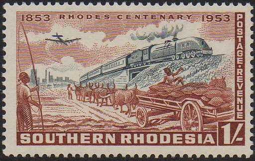 Southern Rhodesia Stamps 1953 : Cecil Rhodes Centenary 1/- Rhodesia Railways 15th Class Beyer-Garratt steam engine