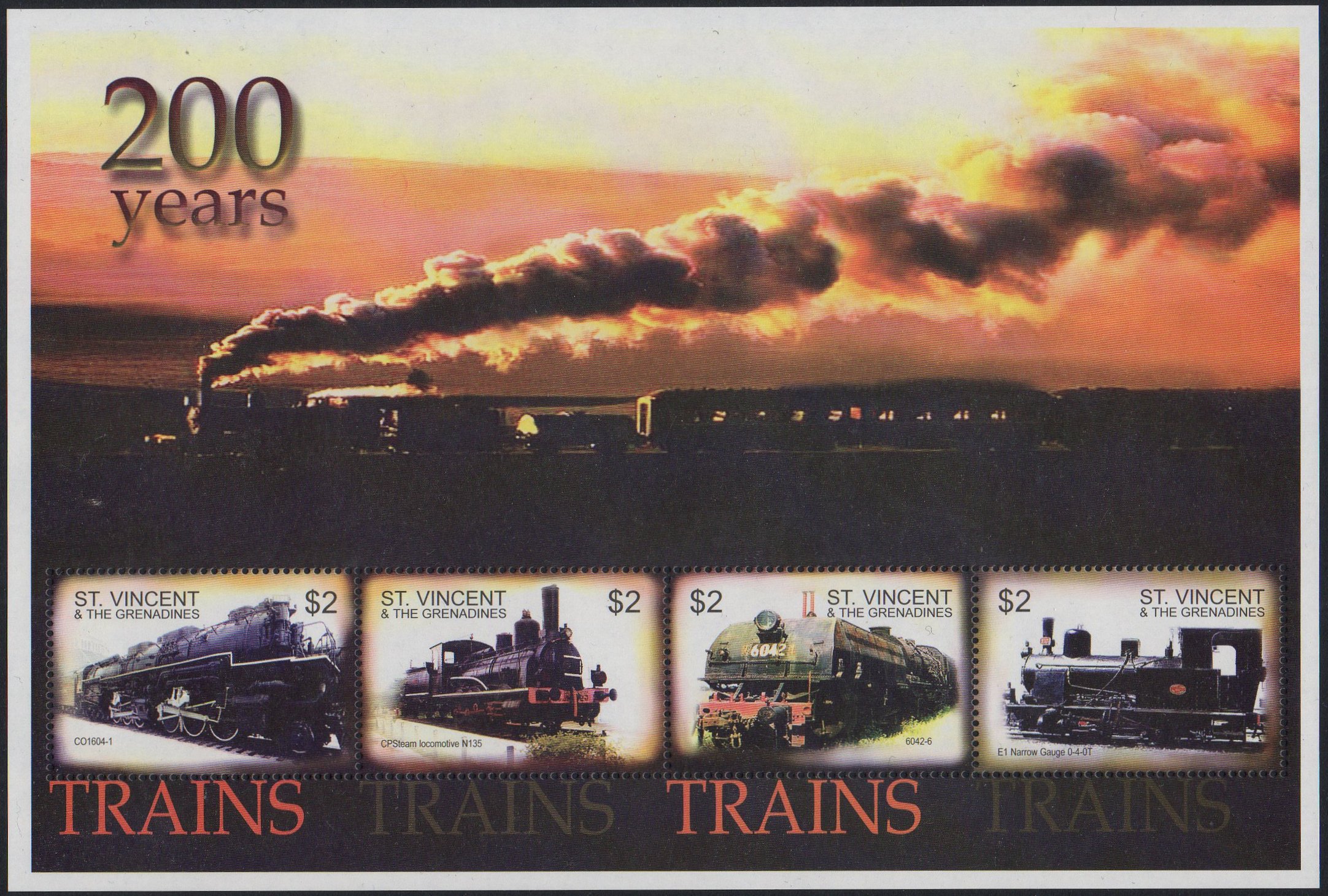 St. Vincent Stamps 200th Anniversary of the Steam Locomotive : New South Wales Govt. Rlys Class AD60  Beyer-Garratt