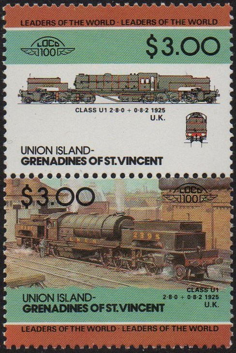St Vincent Grenadines - Union Island - Locomotives Leaders of the World LNER Class U1 Beyer-Garratt 