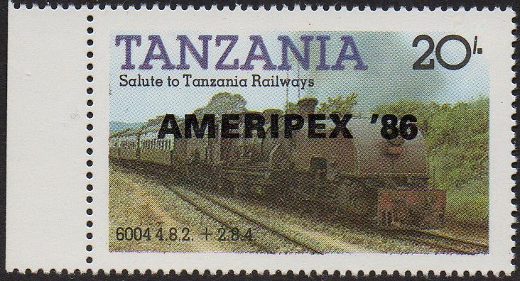 Tanzania 1985 20/- EAR Governor Class 60 Beyer-Garratt overprinted in black 'AMERIPEX '86 