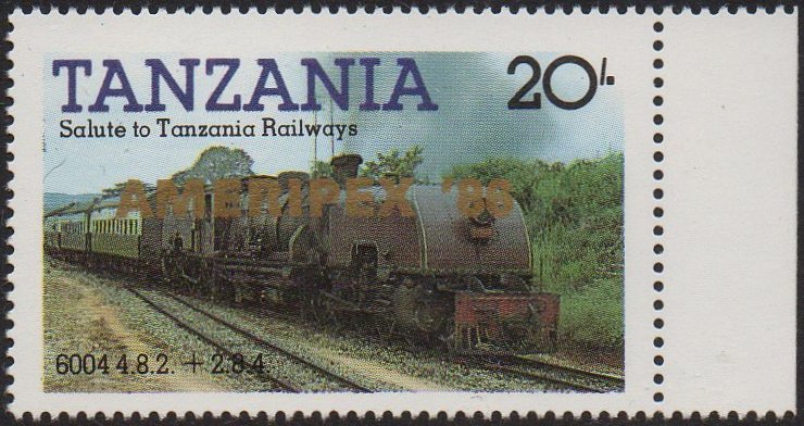 Tanzania 1985 20/- EAR Governor Class 60 Beyer-Garratt overprinted in Gold 'AMERIPEX '86 