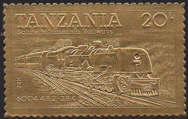 Tanzania 1985 20/- EAR Governor Class 60 Beyer-Garratt Printed on GOLD FOIL - Cinderella issue