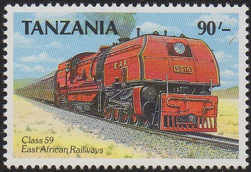 Tanzania 1989 trains on stamps : 90/- value showing an EAR Class 59 Garratt