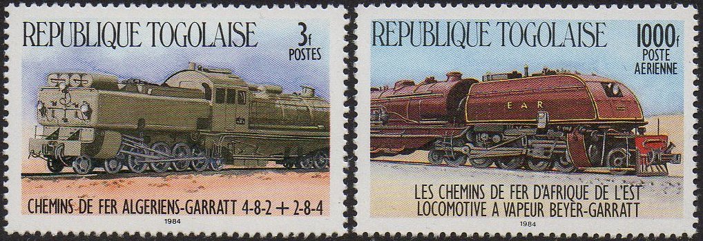 Togo 1984 Stamps : Locomotives on Stamps Algerian Railways Class 241-142 YAT Garratt and EAR Class 59 Garratt