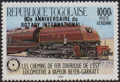 Togo 1985 Stamps : 80 Years of Rotary International East African Railways Class 59 Garratt overprinted