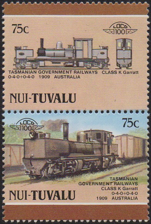 Tuvalu - Nui : Leaders of the World Locomotive stamps : 1988 : Tasmanian Govt. Rlys. Class K Beyer-Garratt
