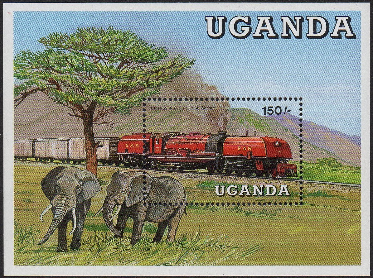 Uganda 1988 Trains on Stamps : Miniature sheet with East African Railways Class 59 Garratt