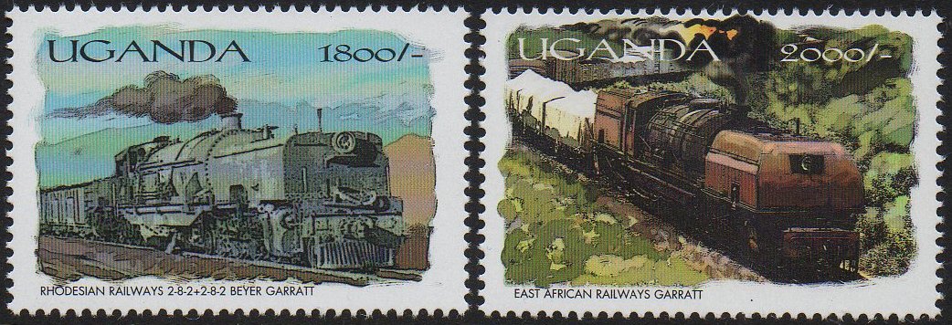 Uganda 2000 Trains on Stamps : KUR EC2 or EC3; EAR Class 59 Garratts