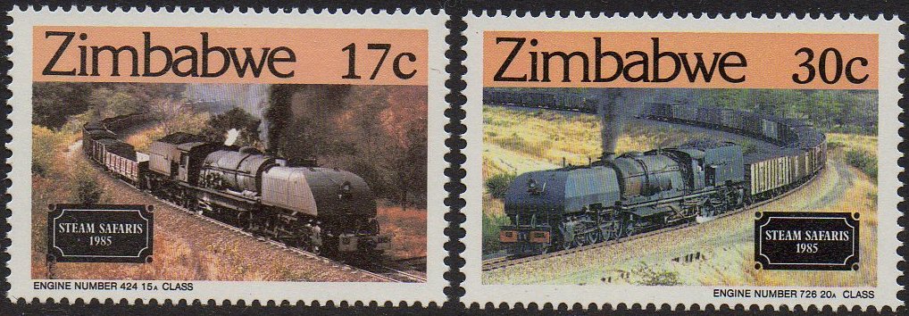 Zimbabwe Locomotives on Stamps (1985) : (former) Rhodesia Railways Class 15A and 20A Garratt locomotives