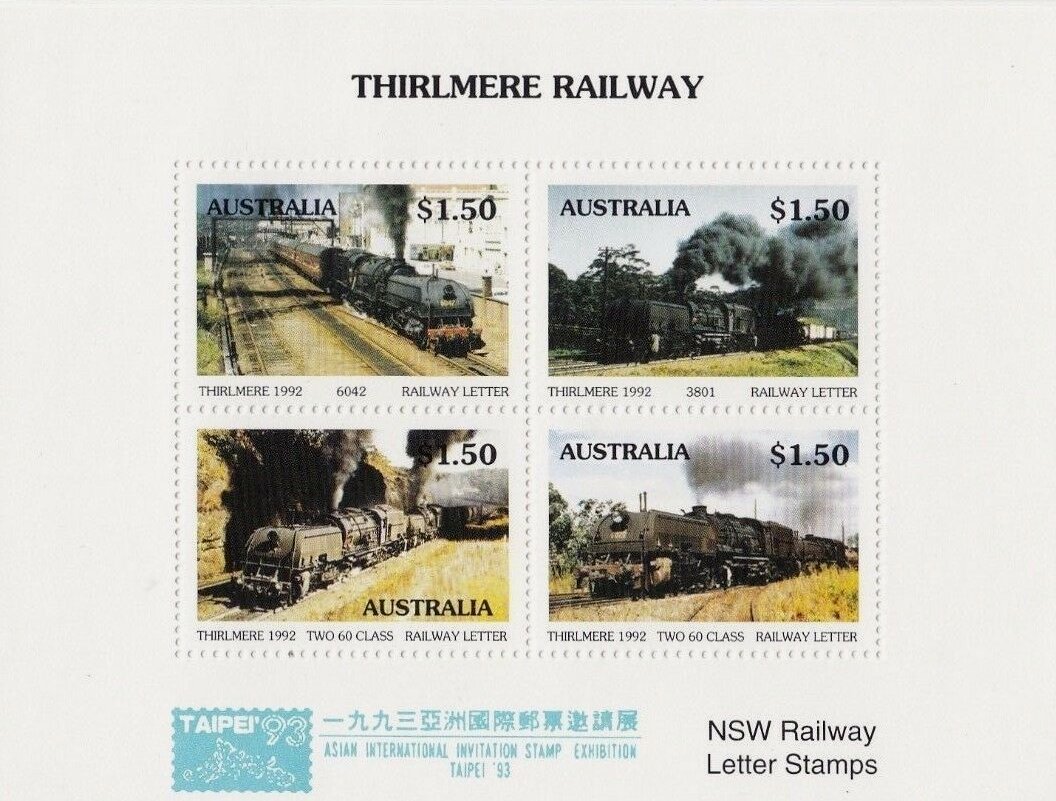 Australia Stamps Thirlmere Railway Garratt ex NSWGR Class AD60 Taipei Stamp Exhibition 1993