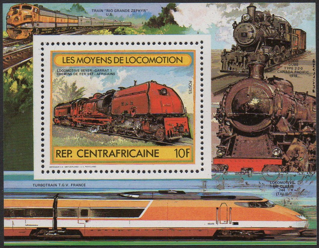 Central African Republic train stamps 1982 Transport EAR Class 59 Garratt Kleinbogen
