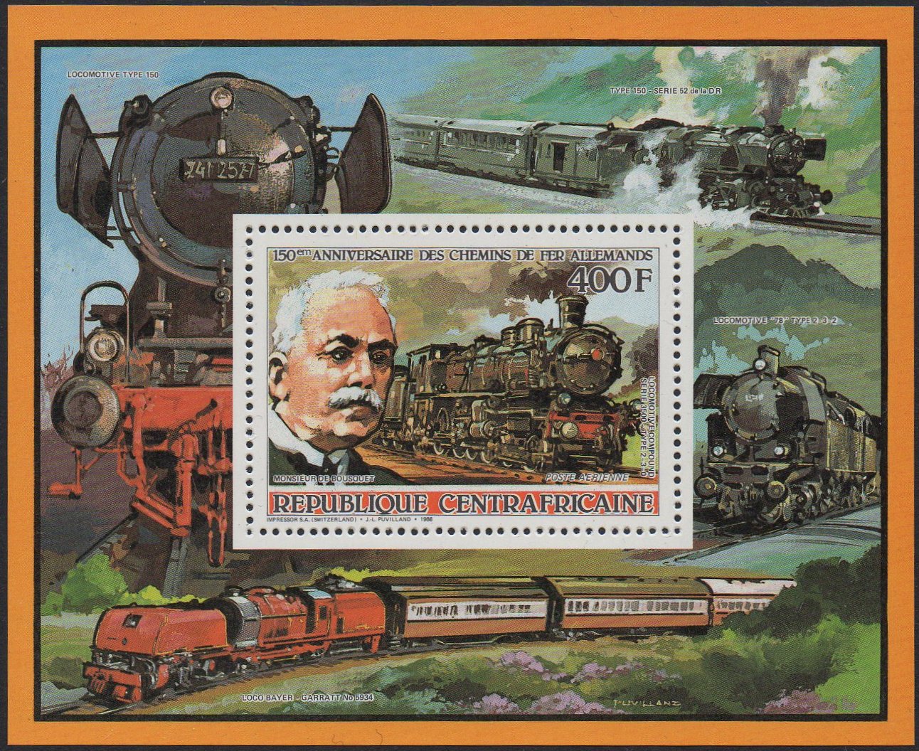 Central African Republic train stamps 1985 150 Years of German Railways Garratt Class 59