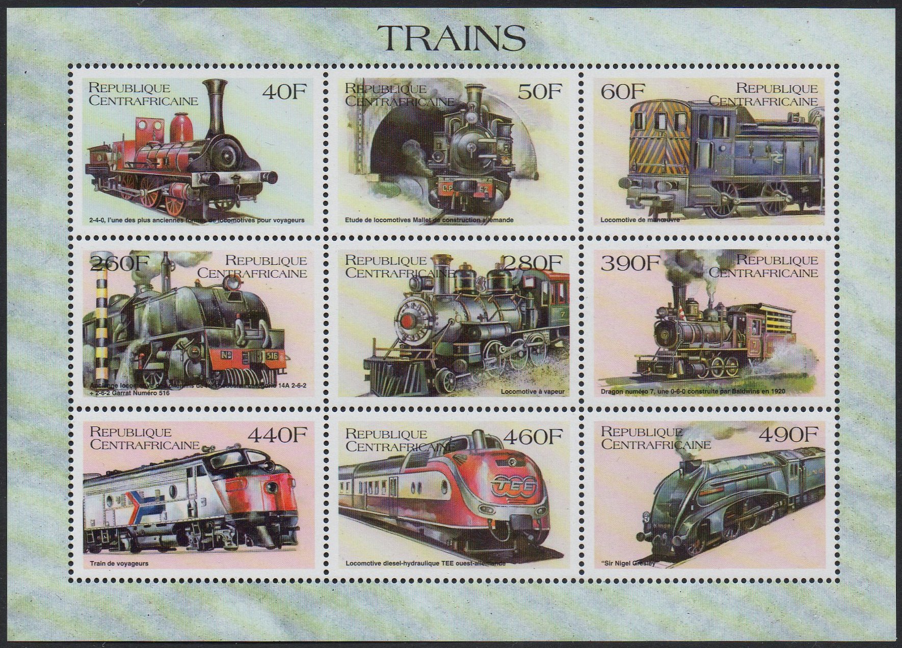 Zentral Afrikanische Republic Eisenbahn Briefmarken 1989 Rhodesia Railways Class 14A Garratt