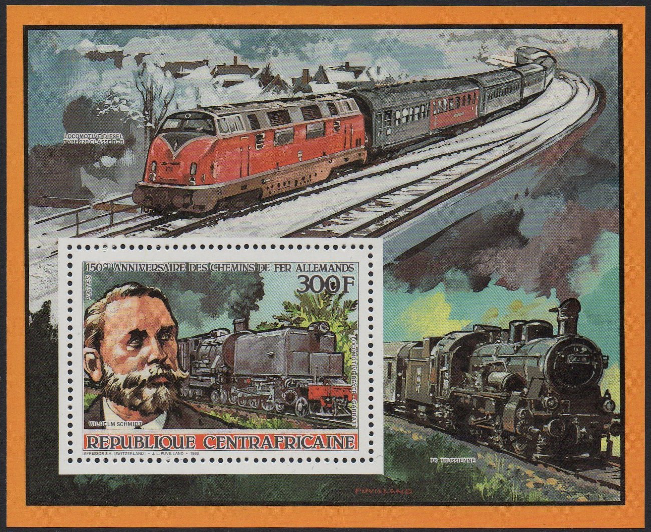 Central African Republic train stamps 1985 150 Years of German Railways Garratt