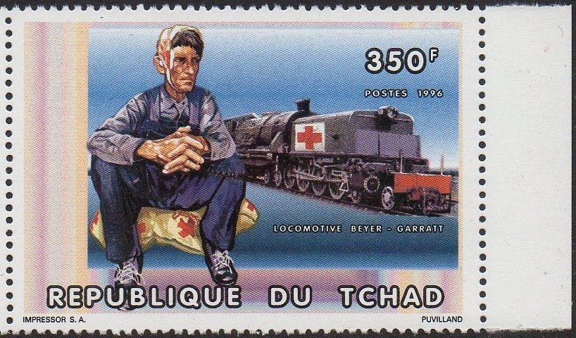 Chad Tschad Tchad Red Cross Stamps Garratt Steam Locomotive