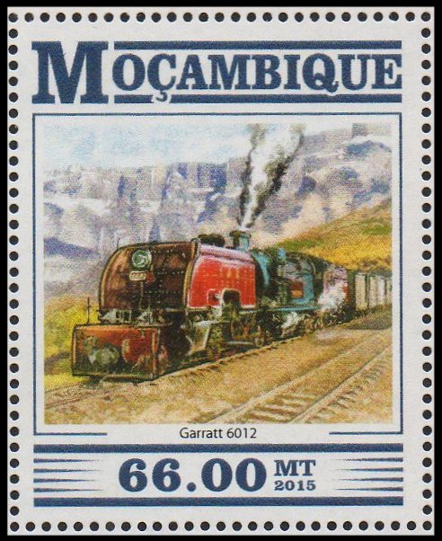 Timbres-Poste Trains Mozambique Beyer-Garratt locomotive 2015