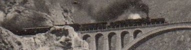 Iran 1949 Victory 2d50 stamp Garratt Locomotive / Train on bridge; detail from postcard