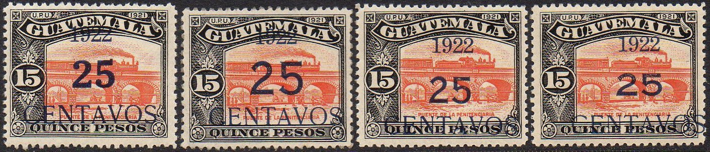 Guatemala Stamps 1922 Surcharges on 30c Radio Station and Train-on-Bridge 15 Pesos