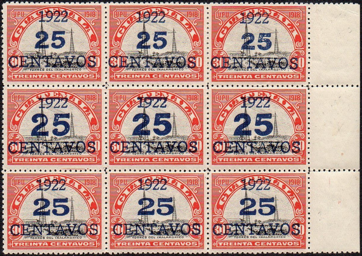 Guatemala Stamps 1922 Surcharges on 30c Radio Station and Train-on-Bridge 15 Pesos