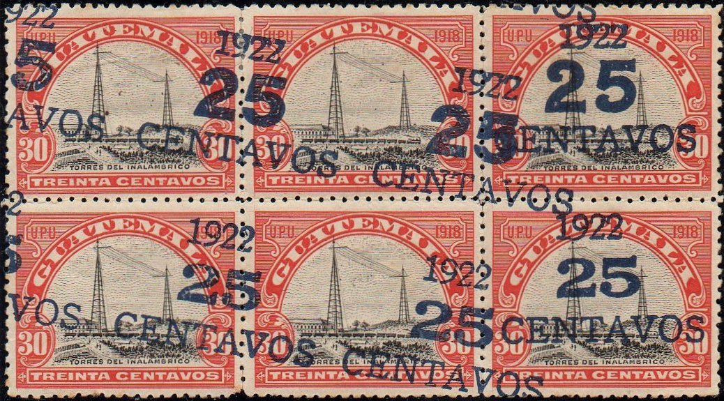 Guatemala Stamps 1922 Surcharged 25c on 30c Radio Station Error Surcharge Double One Diagonal