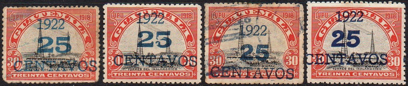 Guatemala Stamps 1922 Surcharges on 30c Radio Station and Train-on-Bridge 15 Pesos