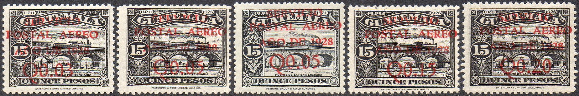 Guatemala Stamps 1928 Airmail Surcharges on 15 Pesos Train