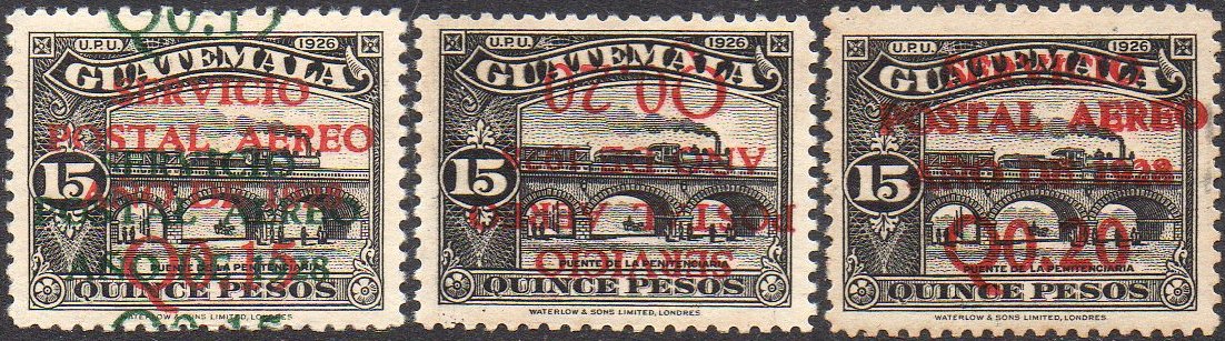 Guatemala Stamps 1928 Airmail Surcharges on 15 Pesos Train