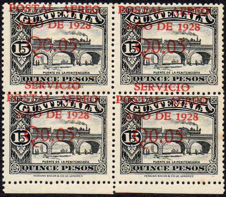 Guatemala Stamps 1928 Airmail Surcharges on 15 Pesos Train