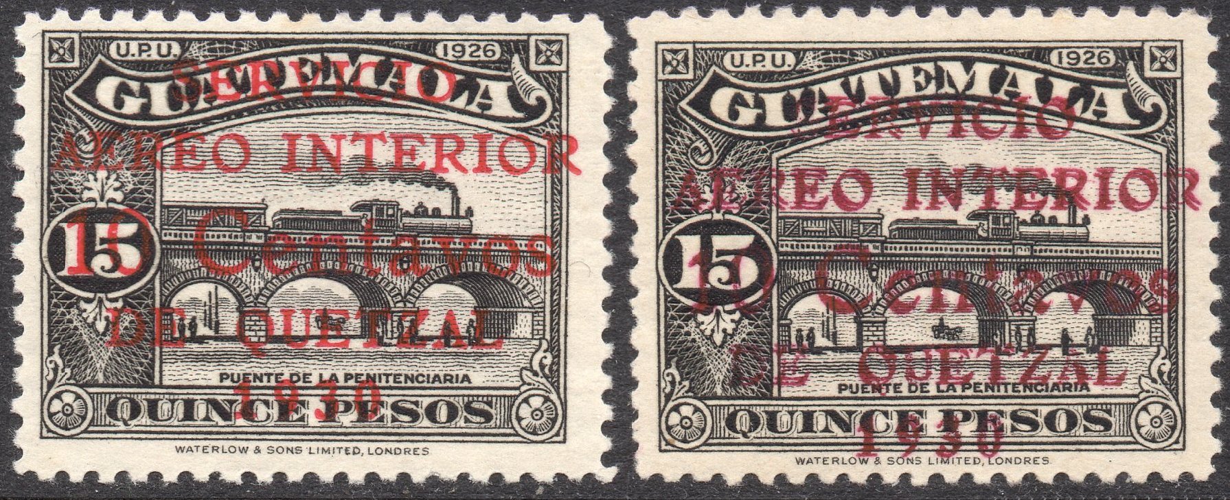 Guatemala Stamps 1930 Airmail Surcharges on 15 Pesos Train