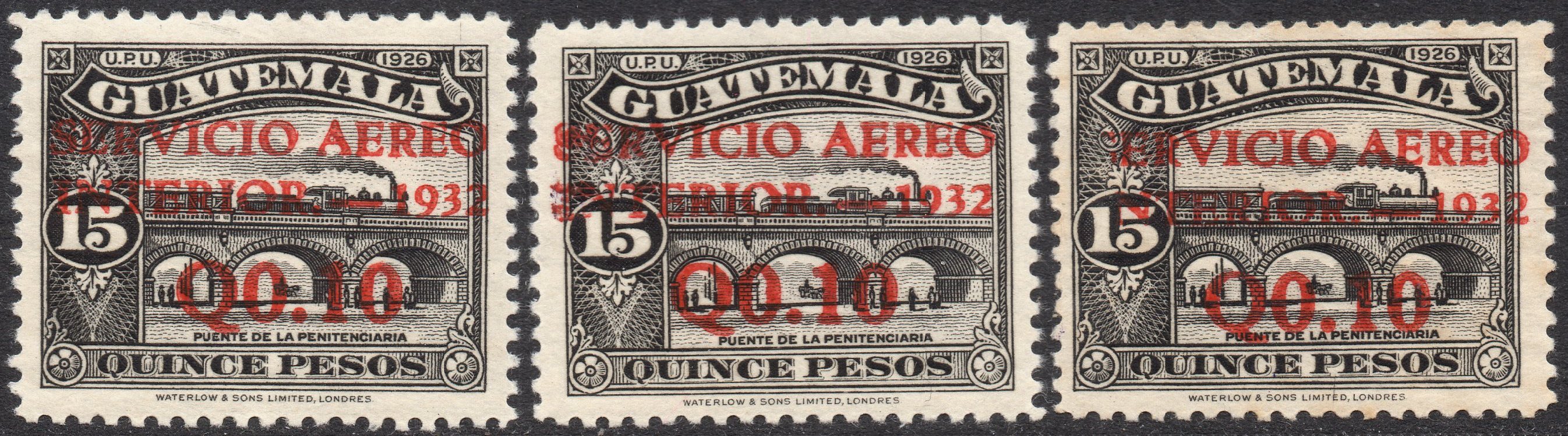 Guatemala Stamps 1928 Airmail Surcharges on 15 Pesos Train
