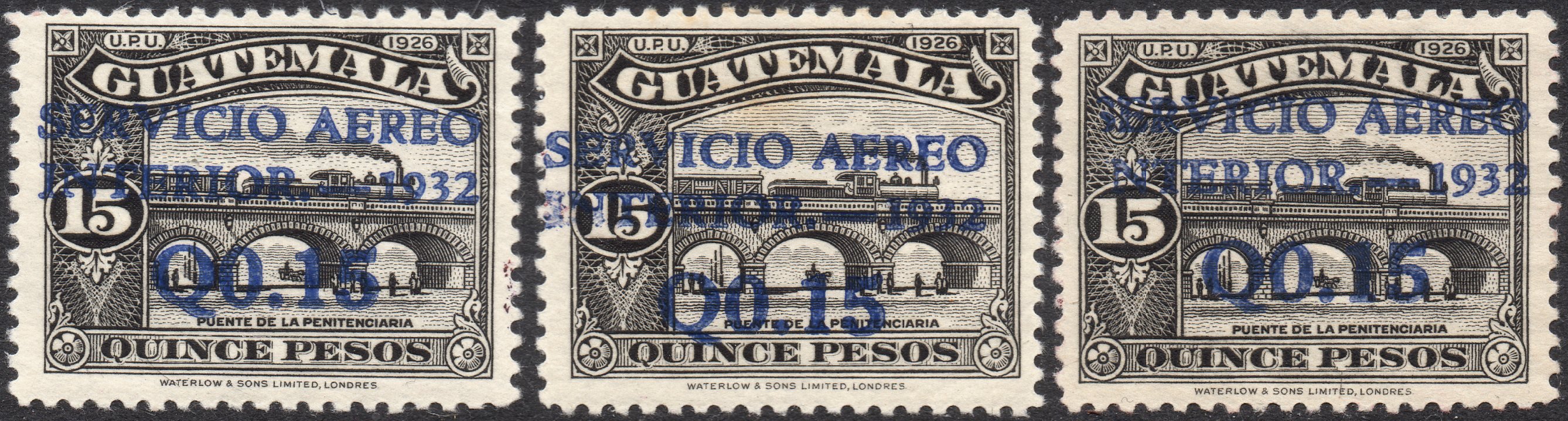 Guatemala Stamps 1928 Airmail Surcharges on 15 Pesos Train