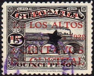 Guatemala Stamps 1924 15 Pesos Train Stamp punched with 5-point star