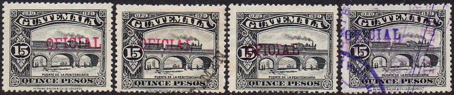 Guatemala Stamps 1924 15 Pesos Train Stamp Handstamped OFICIAL