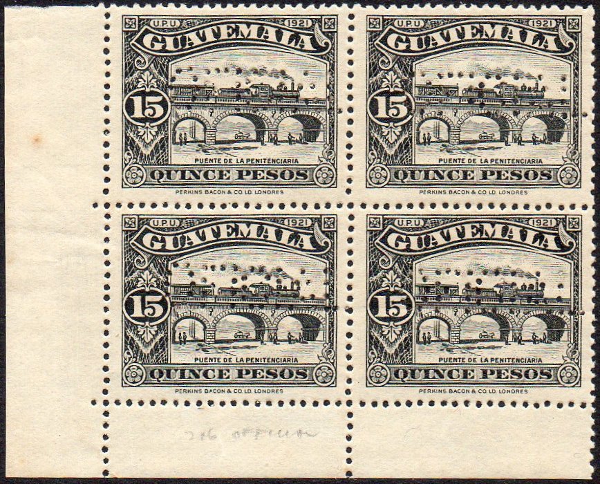 Guatemala Stamps 1924 15 Pesos Perforated OFICIAL