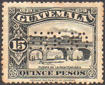 Guatemala Stamps 1924 15 Pesos Perforated OFICIAL