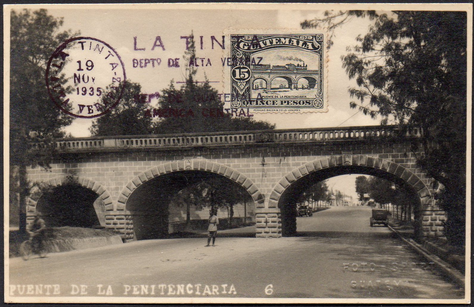 Guatemala Stamps Train-on-Bridge Postcard Puente de la Penetenciaria