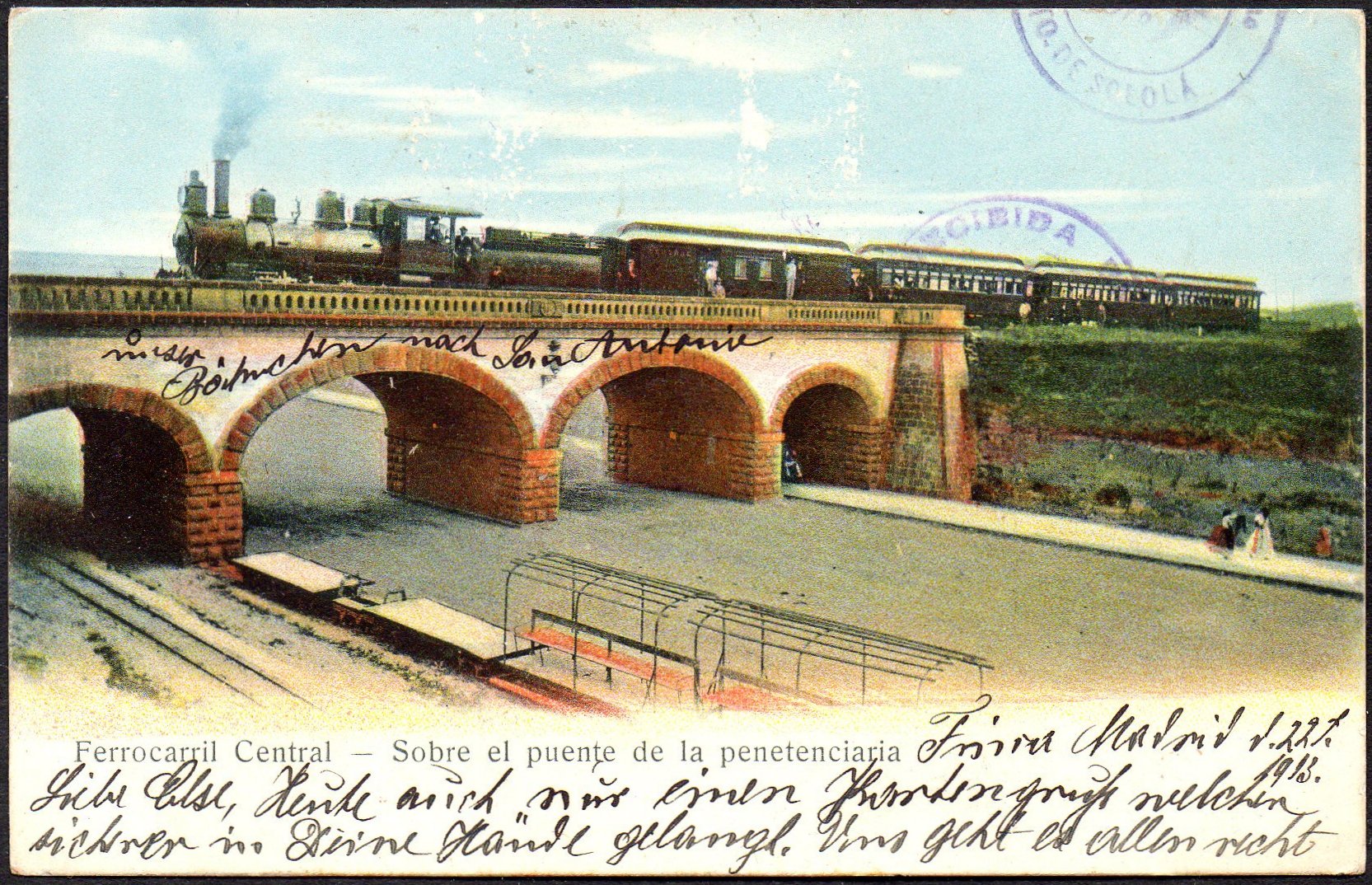 Guatemala Stamps Train-on-Bridge Ferrocarril Central Postcard Puente de la Penetenciaria