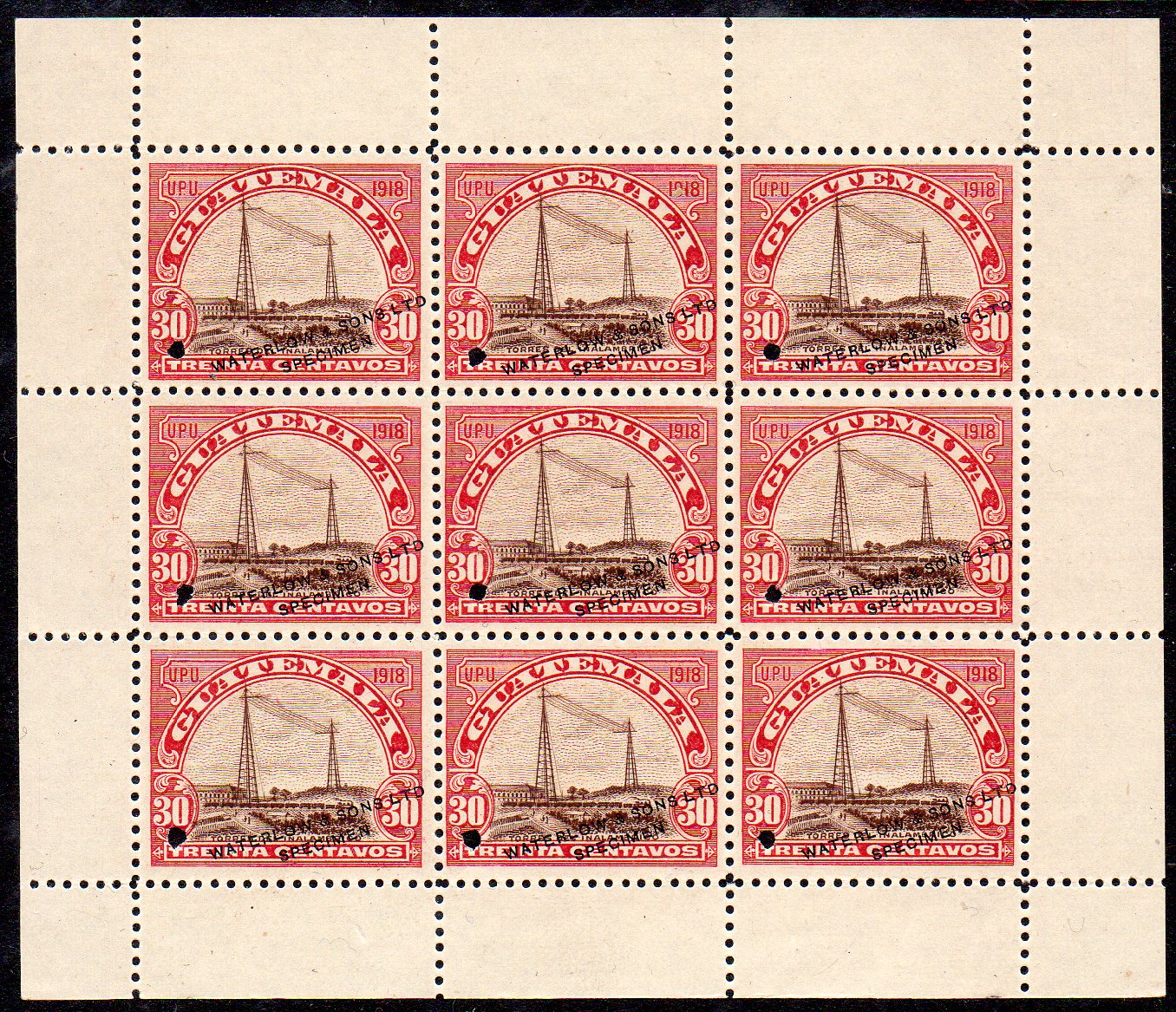 Guatemala Stamps Waterlow Sample Proof Color Trial Specimen 1919 Radio Station & Steam Train